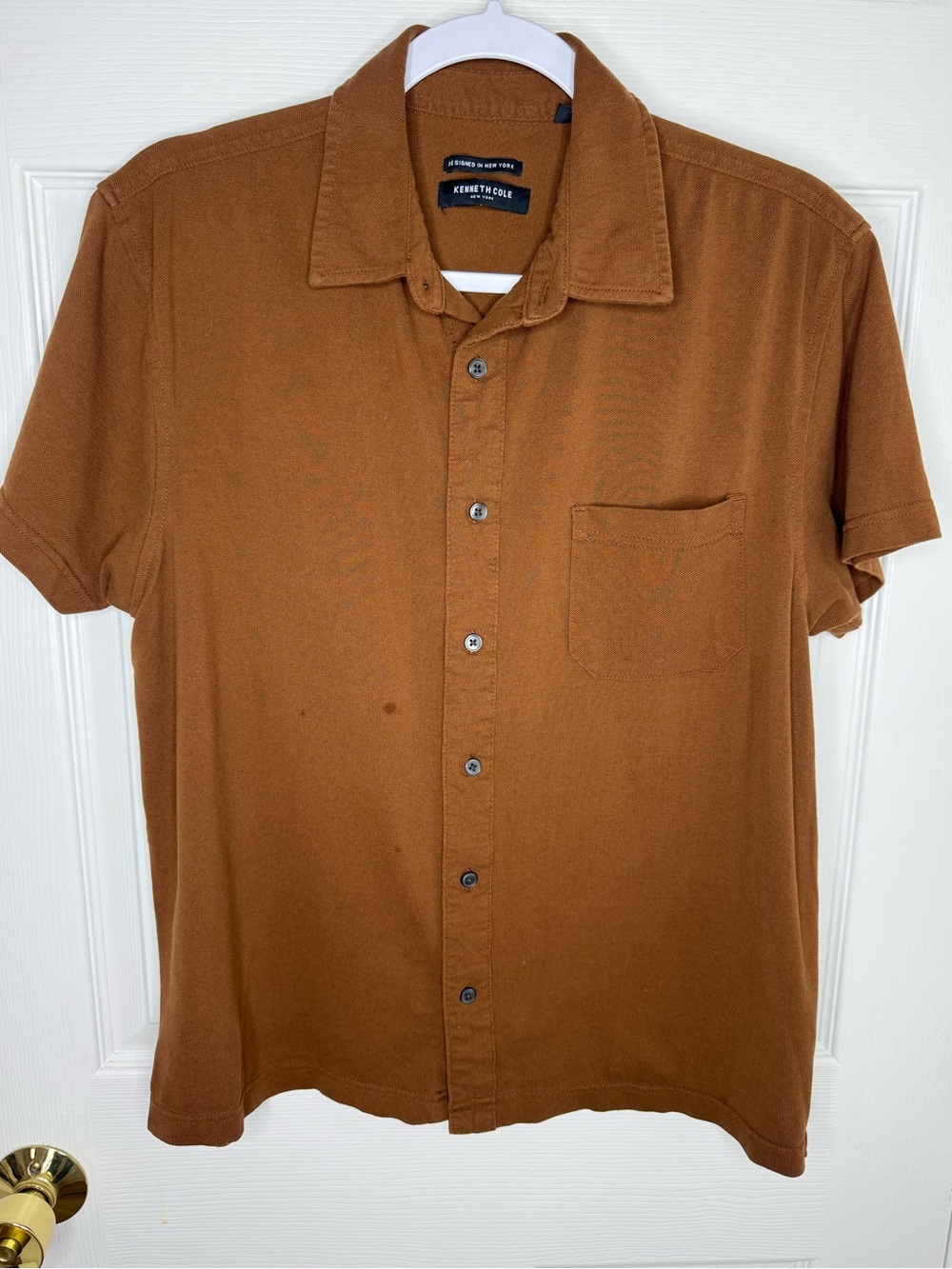 Kenneth Cole New York Men’s Short Sleeve Button-Up Shirt – Rust Brown